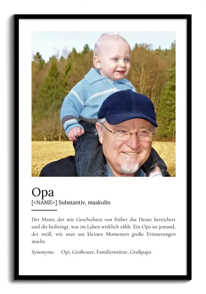Definitionsposter für Opa mit großem Enkel-Foto im schwarzen Rahmen als persönliches Geschenk