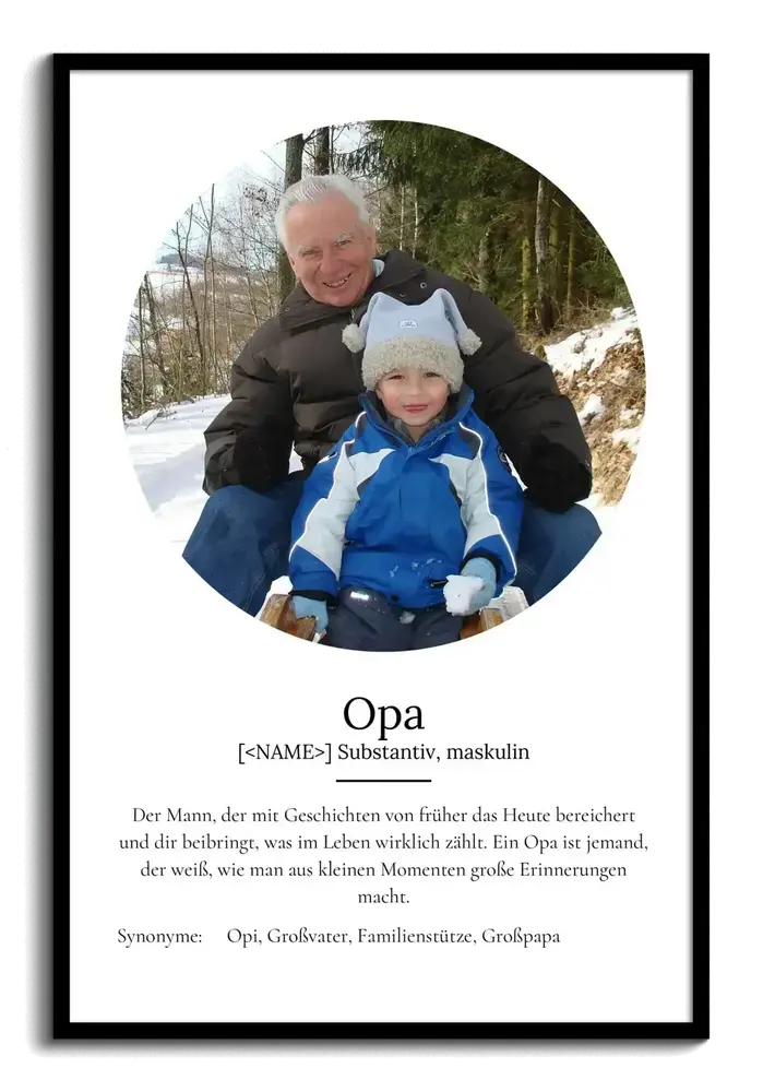 Schwarz gerahmtes Definitionsposter mit rundem Opa-Enkel-Foto als Geschenkidee für Großvater