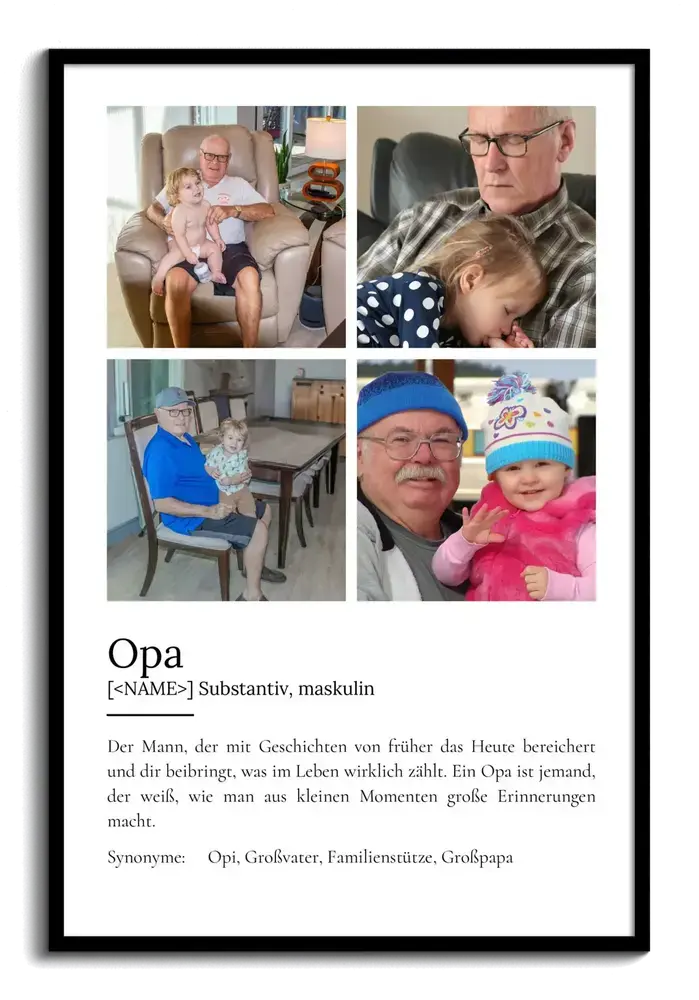 Definitionsposter mit vier Opa-Enkel-Fotos im schwarzen Rahmen als Fotogeschenk für Opa