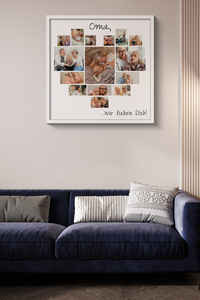 Fotocollage in Herzform für Oma. Premium Druck auf Poster oder Leinwand Fotocollage in Herzform für Oma. Premium Druck auf Poster oder Leinwand