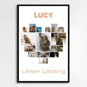 Herz-Collage mit Katzenfotos – jetzt mit deinem Namen oder Unser Liebling gestalten