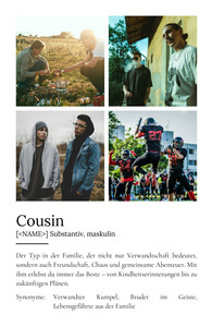 "Cousin" Definition - Geschenk als Poster, Leinwand erstellen. Eigene Fotos und Text.