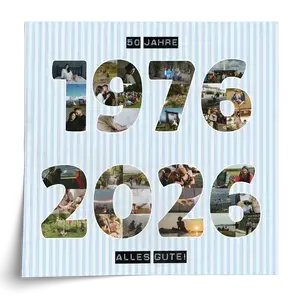 Jahreszahlen-Fotocollage – Gestalte 1976–2026 mit deinen Fotos, für Geburtstag & Jubiläum