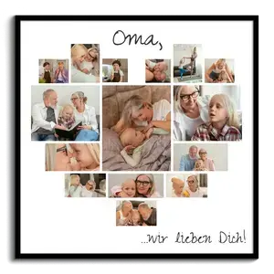 Fotocollage in Herzform für Oma. Premium Druck auf Poster oder Leinwand