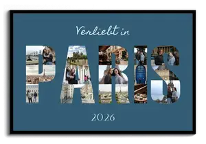 Buchstabencollage Paris auf Leinwand – gestalte jetzt deine Urlaubsfotos personalisiert