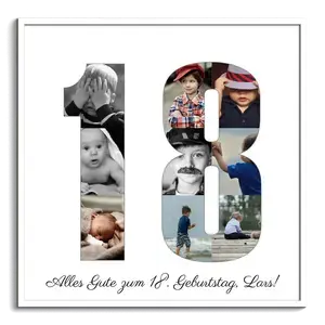 Fotocollage Zahl "18" erstellen: Persönliche Fotocollage aus deinen Bildern als Geschenk