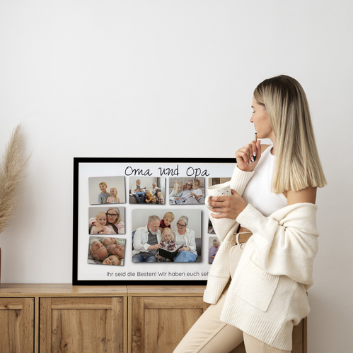 Geschenkidee für Oma und Opa – Fotocollage mit persönlicher Botschaft.