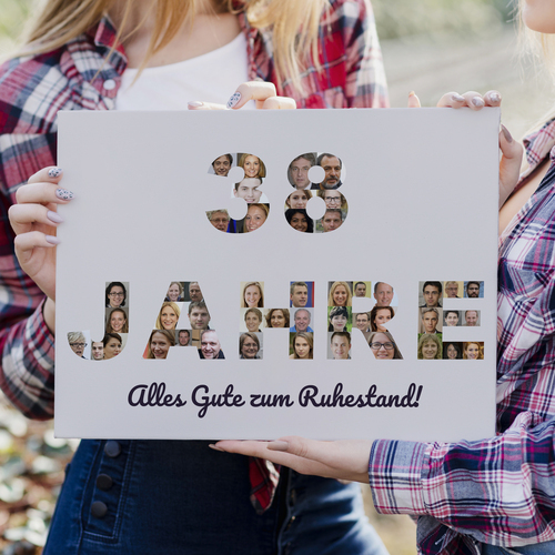 Fotoposter als Geschenk zum Ruhestand – Collage mit Buchstaben & Zahlen