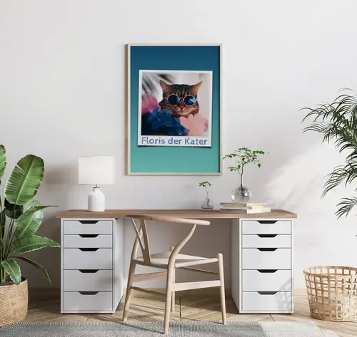 Polaroid-Collage mit Katzenfotos und Namen