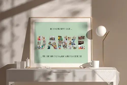 Buchstabencollage DANKE - Fotos der Hasengruppe