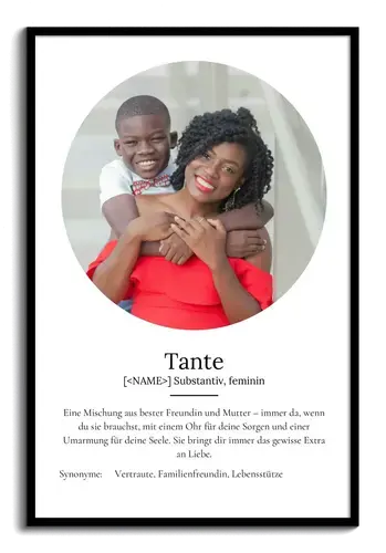 "Tante" Definition - Geschenk als Poster, Leinwand erstellen. Eigene Fotos und Text.