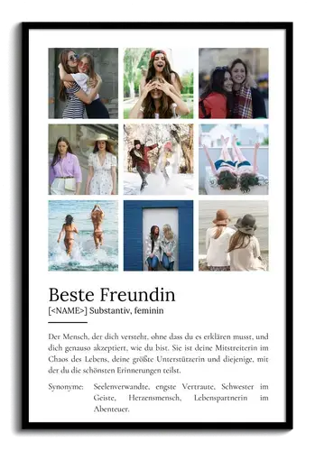 "Beste Freundin" Definition - Geschenk als Poster, Leinwand erstellen. Eigene Fotos und Text.