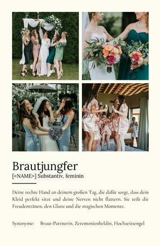 "Brautjungfer" Definition - Geschenk als Poster, Leinwand erstellen. Eigene Fotos und Text.