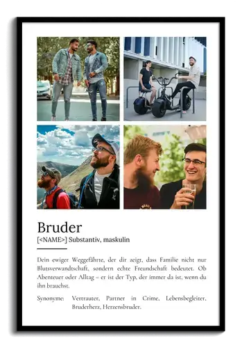 "Bruder" Definition - Geschenk als Poster, Leinwand erstellen. Eigene Fotos und Text.