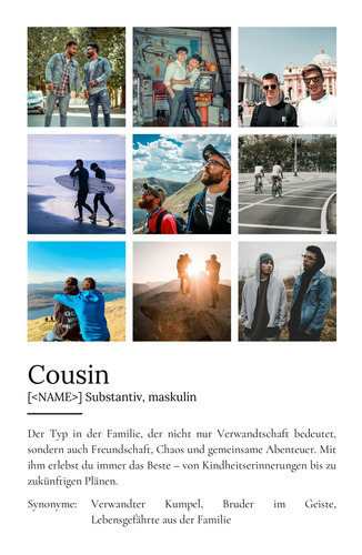 "Cousin" Definition - Geschenk als Poster, Leinwand erstellen. Eigene Fotos und Text.