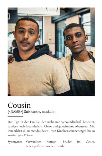 "Cousin" Definition - Geschenk als Poster, Leinwand erstellen. Eigene Fotos und Text.