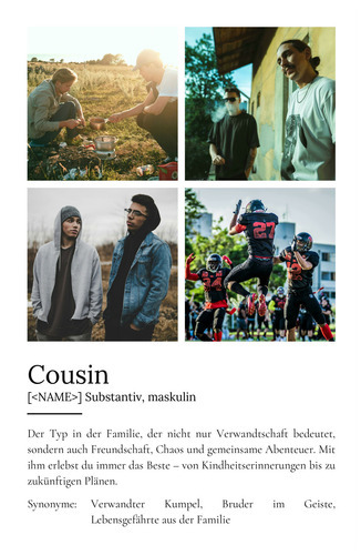 "Cousin" Definition - Geschenk als Poster, Leinwand erstellen. Eigene Fotos und Text.