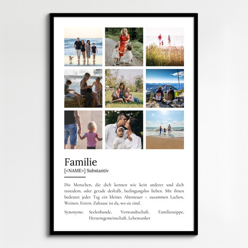 "Familie" Definition - Geschenk als Poster, Leinwand erstellen. Eigene Fotos und Text.