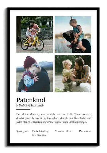 "Patenkind" Definition - Geschenk als Poster, Leinwand erstellen. Eigene Fotos und Text.