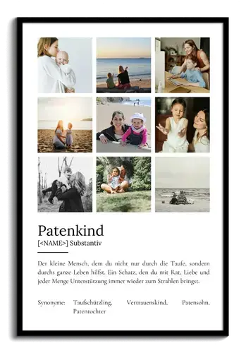 "Patenkind" Definition - Geschenk als Poster, Leinwand erstellen. Eigene Fotos und Text.