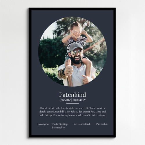 "Patenkind" Definition - Geschenk als Poster, Leinwand erstellen. Eigene Fotos und Text.