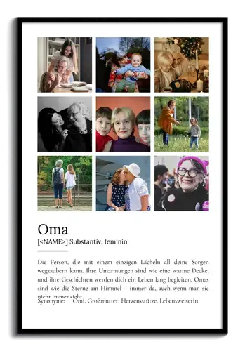 "Oma" Definition - Geschenk als Poster, Leinwand erstellen. Eigene Fotos und Text.