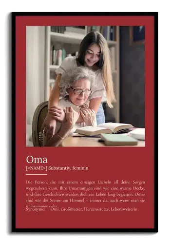 "Oma" Definition - Geschenk als Poster, Leinwand erstellen. Eigene Fotos und Text.