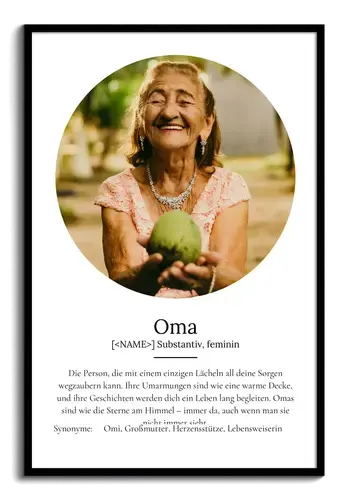 "Oma" Definition - Geschenk als Poster, Leinwand erstellen. Eigene Fotos und Text.