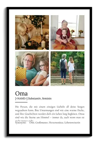 "Oma" Definition - Geschenk als Poster, Leinwand erstellen. Eigene Fotos und Text.