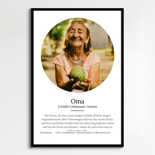 "Oma" Definition - Geschenk als Poster, Leinwand erstellen. Eigene Fotos und Text.