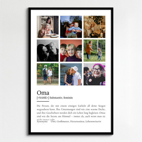 "Oma" Definition - Geschenk als Poster, Leinwand erstellen. Eigene Fotos und Text.