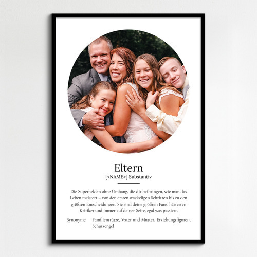 "Eltern" Definition - Geschenk als Poster, Leinwand erstellen. Eigene Fotos und Text.