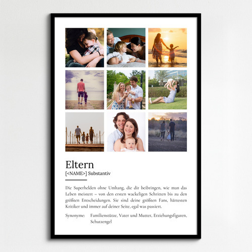 "Eltern" Definition - Geschenk als Poster, Leinwand erstellen. Eigene Fotos und Text.