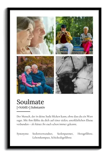 "Soulmate" Definition - Geschenk als Poster, Leinwand erstellen. Eigene Fotos und Text.