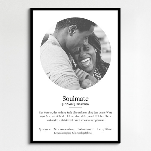 "Soulmate" Definition - Geschenk als Poster, Leinwand erstellen. Eigene Fotos und Text.