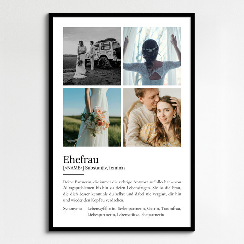 "Ehefrau" Definition - Geschenk als Poster, Leinwand erstellen. Eigene Fotos und Text.