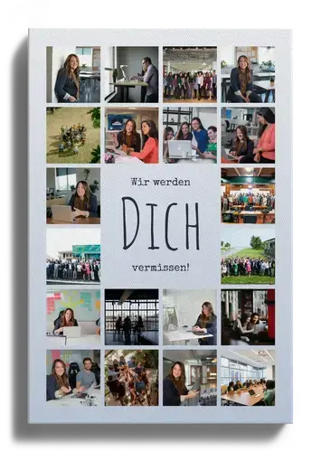 Abschieds-Fotocollage mit zentralem Text