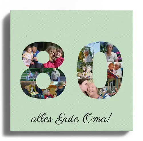 Collage mit Fotos Runder Geburtstag Zahl 80 mit individuellem Text