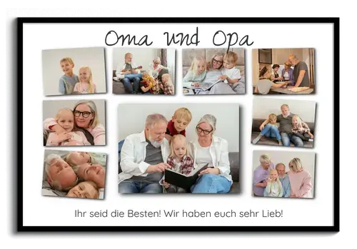 Fotocollage für Oma & Opa – gestalte jetzt 9 Fotos mit Spruch als Geschenk