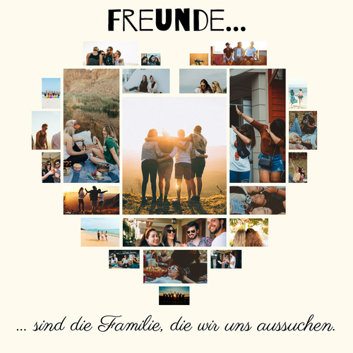 Fotogeschenke – Collage als Herz „Freunde für’s Leben“ auf Leinwand