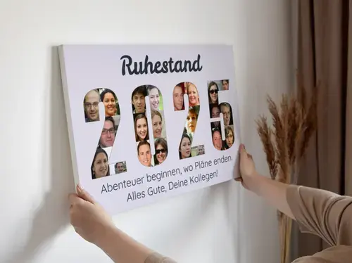 Fotocollage Ruhestand mit Jahr und Spruch