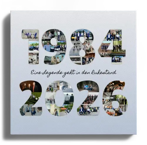 Fotocollage Ruhestand, Jahreszahlen & Zitat