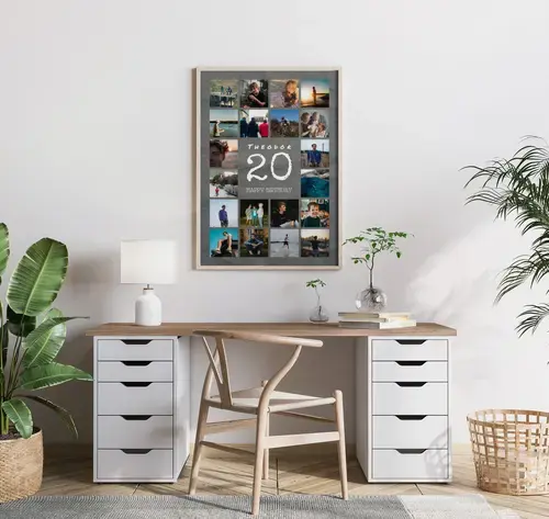 Zahlen-Collage 20 mit Name, Gruß und Fotos