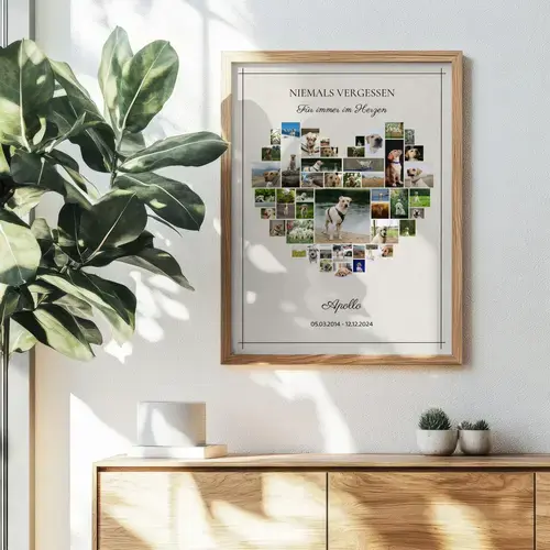 Trauer-Fotocollage Hundesilhouette, Name & Jahre