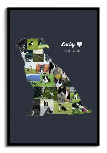 Trauer-Fotocollage Hundesilhouette, Name & Jahre