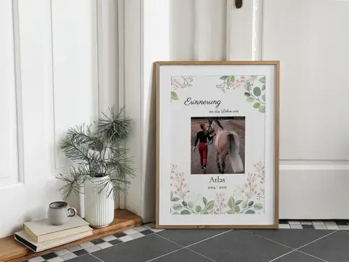 Gedenkposter Pferd mit Foto, Name und Lebensdaten