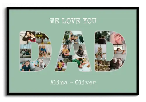 Personalisiertes Fotogeschenk Vatertag mit Buchstaben DAD WE LOVE YOU