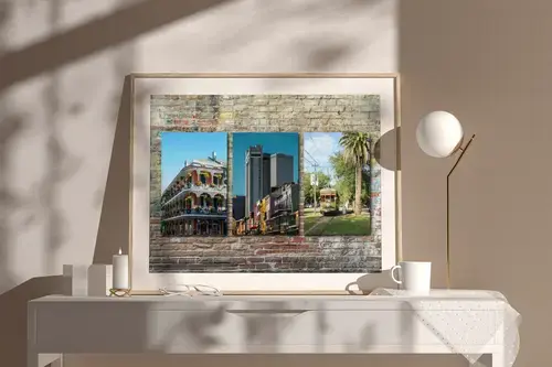 Reisefotos-Collage mit Hintergrund oder Rundformat