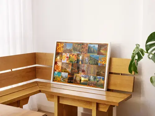 Herbstfotocollagen mit Landschaft und Familie