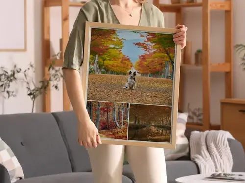 Herbstfotocollagen mit Landschaft und Familie